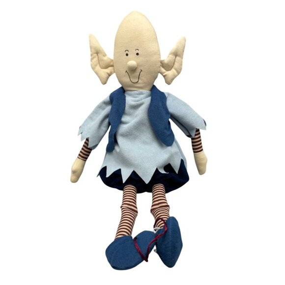 Vintage Cloth Elf Doll Pointed Ears Blue Outfit & Striped Legs Handmade Toy READ - Picture 1 of 8